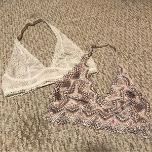 Victoria’s Secret PINK Lace Halter Bralette Set Lot Of Two White Brown/Cream